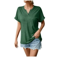 Női nyári blúzok női V-nyakú Rövid ujjú pulóver tunika felsők Divat Alkalmi pólók Tee Green XL
