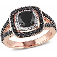Carat T.W. Fekete -fehér gyémánt 14KT rózsa arany halo eljegyzési gyűrű