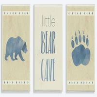 3 Db Kis Medve Barlang Kék Illusztráció Fali Plakett Művészeti Készlet