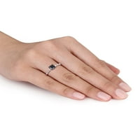 1- Carat T.W. Fekete -fehér gyémánt 10KT fehérarany pasziánsz eljegyzési gyűrű