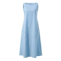 Nyári ruhák Női nyomtatott gombóc nyak A-Line középhosszú alkalmi nyaralás Ujjatlan Ruha Kék M