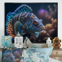 ART Designart gyönyörű Mandarin hal árnyalatú kék i állati hal keretes vászon fal Art Print Fekete-in. szélesre. magas