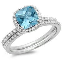 Dazzlingrock Collection 10k kék topáz & fehér gyémánt menyasszonyi Halo eljegyzési gyűrű megfelelő szalagkészlet, fehér