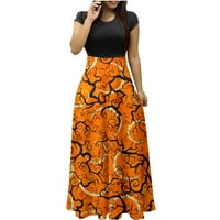 Női ruhák Női Nyomtatás Színes hosszú ruha Rövid ujjú nyomtatási ruhák Beach Casual Maxi Sundress H-Orange M