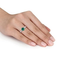 A Miabella női karátos smaragd karátos gyémánt 10KT fehér arany eljegyzési gyűrű