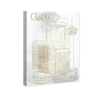 A Runway Avenue városok és a Skylines Wall Art vászon nyomatok 'Calgary Sketch' Észak -amerikai városok - arany, fehér