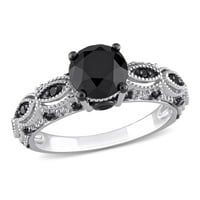 Miabella női karátos T.W. Fekete gyémánt 10KT fehérarany vintage eljegyzési gyűrű