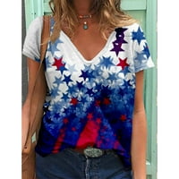 Jsaierl július 4. ingek nőknek hazafias USA zászló nyomtatási minta pólók Alkalmi aranyos V nyakú pólók hűvös rövid