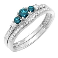Dazzlingrock Gyűjtemény 0. Karátos kerek kék & fehér gyémánt kő eljegyzési gyűrű készlet, 10k fehér arany, Méret 4