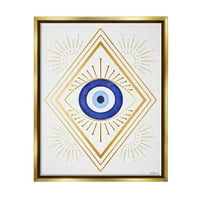 Stupell Industries Vivid Blue Eye Vintage geometriai deco glam formák fém arany keretes úszó vászon fali művészet,