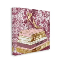 Stupell Industries Pink Glitz sarok a designer könyvekről, divat glam florális vászon fali művészet, ziwei li, 17 17