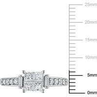 Carat T.W. Hercegnő, baguette és kerek vágott gyémánt 14 kt fehér arany eljegyzési gyűrű