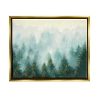 Stupell Industries Absztrakt fenyőerdős táj köd zöld festés fém arany keretes úszó vászon fal művészet, 24x30