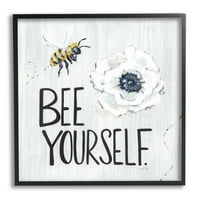 Stupell Industries Bee Youry Inspiráló kifejezés Bumble Flower Blossom Grafikus Art Fekete Keretezett Art Print Wall