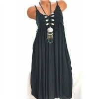 Női ruhák nyomtatott kerek nyakkivágással Sundress Midi ruha, alkalmi ujjatlan nyári ruha Fekete XL