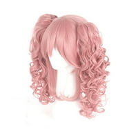 Egyedi alku az emberi haj parókák nők számára Lady 14 +16 rózsaszín göndör paróka parókasapkával