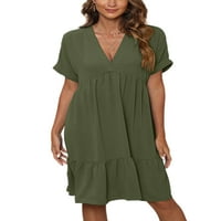 Sanviglor női nyári strand Sundress Egyszínű Midi ruha Rövid ujjú ruhák alkalmi utazási hadsereg zöld 2XL