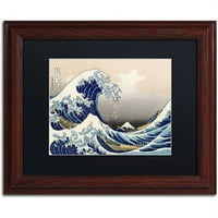 Katsushika Hokusai, fekete matt, fa keret védjegye A Great Kanagawa Wave vászon művészete.