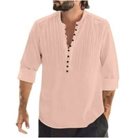Kedvezmény Férfi pulóver ingek hosszú ujjú szilárd V-nyakú pulóver Lélegző ing blúz felsők, Rózsaszín