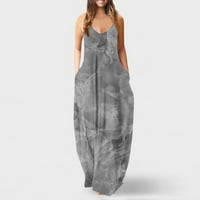 Női alkalmi ruhák gradiens Nyomtatott Kerek nyakú Maxi ruha Beach Sun Dress szürke 2XL