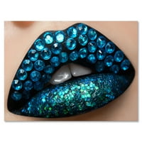 Designart 'Woman ajkak fekete rúzskal kék gyémántok modern vászon fali művészete