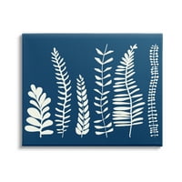 Stupell Industries modern páfrány növény elhagyja a kék természet sziluettek grafikus galéria csomagolású vászon nyomtatott