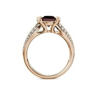 Vörös gránát és gyémánt eljegyzési gyűrű 1. ct tw 14k Rózsa aranyban.Méret 8.5