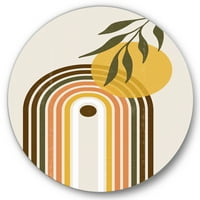 Designart 'Absztrakt retro szivárvány sárga napsütéses' modern körfém fali művészet - 29 -es lemez
