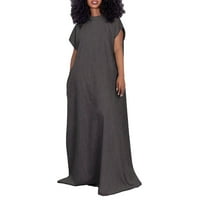 Női ruhák női nyári Vintage ruha Egyszínű Kerek nyakú ujjatlan laza hosszú ruhák Női ruhák Fekete XL