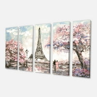 Designart 'Eiffel rózsaszín virágokkal' tájkép vászon Art Print