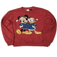 Disney Mens Red Mickey Mouse és Donald Duck karácsonyi ünnepi pulóver kicsi