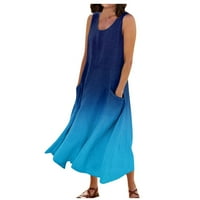 Bazyrey Maxi ruhák Női virágos zsebek Ruhák Női kerek nyakkivágással alkalmi ujjatlan ruhák kék 2XL