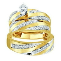 0. Karátos 14k sárga arany Marquise & kerek vágott gyémánt férfi & női eljegyzési gyűrű Trio menyasszonyi szett