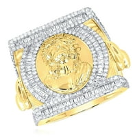 1.75 ctw természetes gyémánt 10K sárga arany Baguette négyzet Jézus Fej pecsétgyűrű