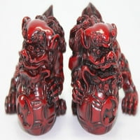 Feng shui pár 2 piros fu fo dog a gyám oroszlán szobor papírsúlyok ajándékkészlet