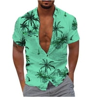 Férfi nyári Hawaii virágos ingek rövid ujjú gombos ingek trópusi nyaralás strand ruha ingek Zöld S