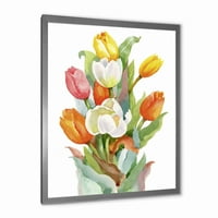 Designart 'virágzó narancs és fehér tulipán virág' hagyományos keretes művészet nyomtatás