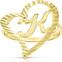 Floreo 10K sárga arany A-Z kurzív betű és szív kezdeti gyűrű, kis szív
