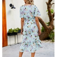Clearance női nyári ruha Rövid ujjú V-nyakú virágmintás hosszú Maxi ruhák