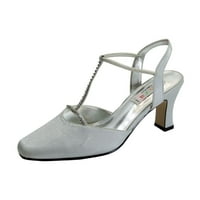 Joni nők széles szélességű zárt lábujj T-heveder szatén felső ruha cipő ezüst 7,5