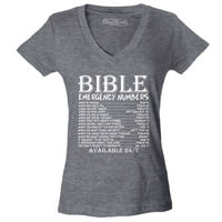 Shop4Ever Női Biblia segélyhívó számok versek elérhető Slim Fit V-nyakú póló XX-nagy Heather faszén