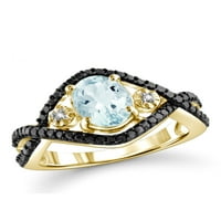 JewelersClub Aquamarine Ring Birthstone ékszerek - 1. Karát -aquamarine 14K aranyozott ezüst gyűrűs ékszerek fehér