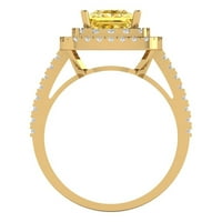 2. ct ragyogó hercegnő vágott szintetikus sárga Moissanite 14k sárga arany Halo pasziánsz díszítéssel gyűrű mérete