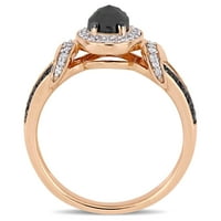 Carat T.W. Fekete -fehér gyémánt 10KT rózsa arany halo eljegyzési gyűrű