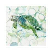 Stupell Industries akvarell tengeri teknős úszó óceáni vízbuborékok festmény galéria csomagolt vászon nyomtatott fali