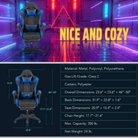 Fekvő bőr Gaming szék W ergonomikus támogatás magas hátmasszázs kerekek Kék