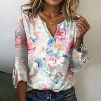 FeternalWomen laza alkalmi háromnegyedes ujjú V-nyakú csipke Virágmintás póló felső Női ingek
