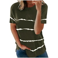 Yubnlvae pólók Női Divat Női laza rövid ujjú póló kerek nyakú csíkos nyomtatás felsők hadsereg zöld