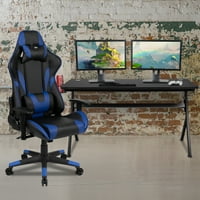 Flash bútorok Optis Gaming Desk és kék fekete fekvő Gaming szék szett pohártartó Fejhallgató horog kivehető egérpad