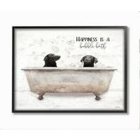 A Stupell Industries Animal Batemence Boldogság egy buborékfürdő -kutya idézet keretes fali művészete, Lori Deiter,